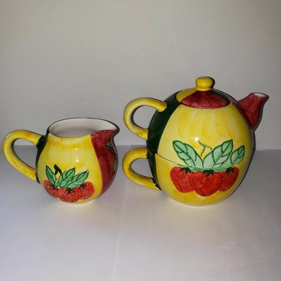 Vintage Country Inn Collection Stacking Teapot And Creamer Set Fruit The… - Picture 1 of 7